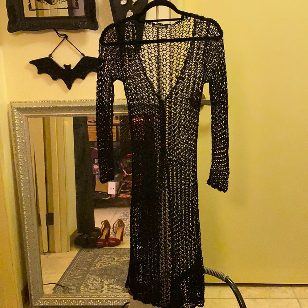 Betsey Johnson black crochet duster xs